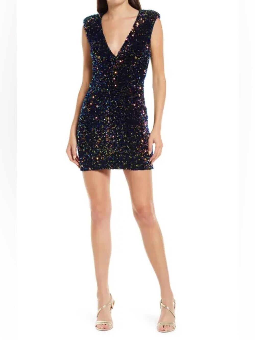 Helsi Jodi Plunging Sequin Mini Dress M